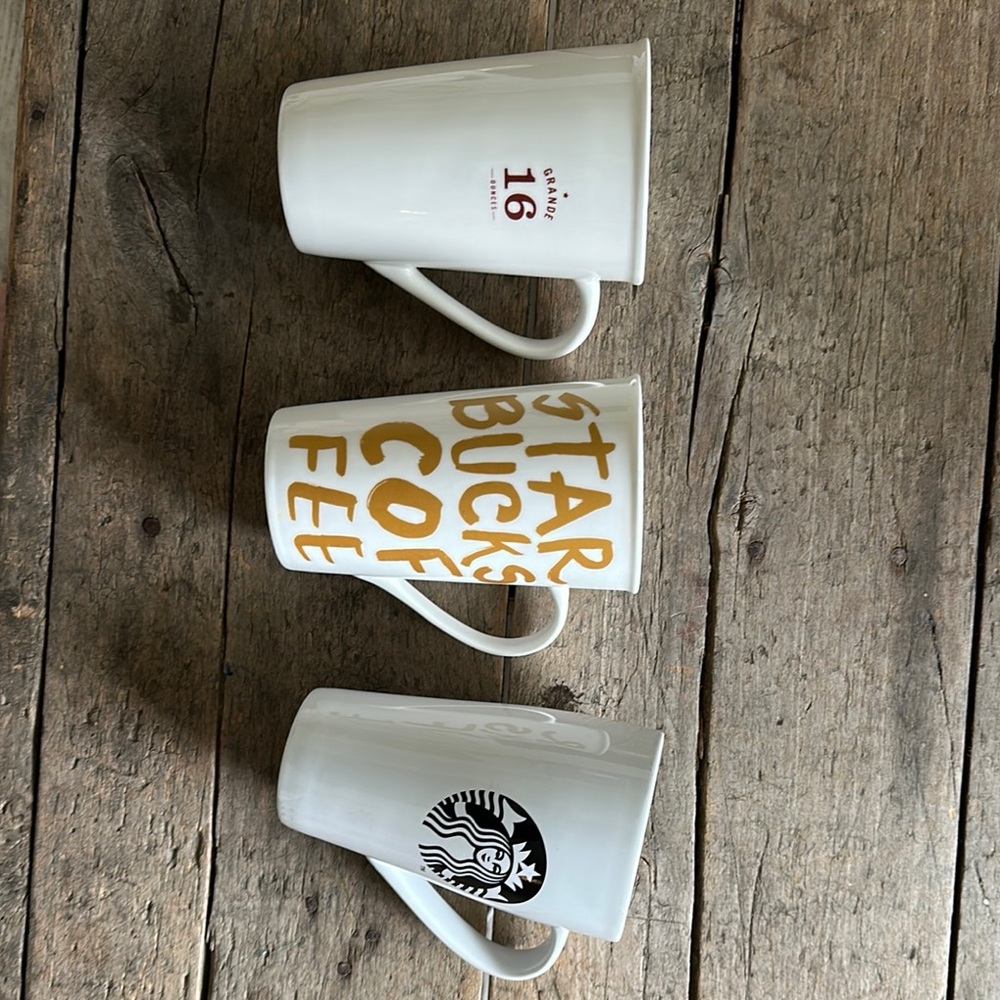 Starbucks White and Gold Mug Trio